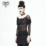 'Shadow Song' Gothic Mesh Top With Boat Neckline