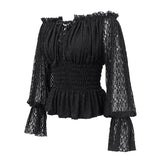 Gothic Daily Life Off Shoulder Elastic Waist Lantern Sleeve Lace Sexy Women T Shirt