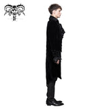 Men Black Gothic Hand Embroidered Fake Two Pieces Velvet Coats