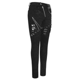 Spring Punk Streetwear Printed Stretch Fitted Women Black Pants With Zippper