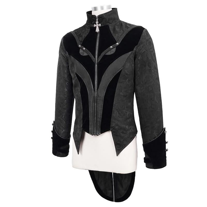 Bird Shaped Patchwork Black Zipper Up Gothic Men Jacket