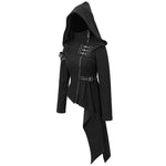 Asymmetrical Women Black Zipper Up Punk Hooded Jacket
