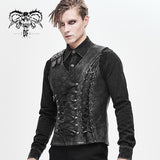 Autumn Punk Rock Fog Flower Patterned Lace Up Black Men Leather Waistcoat