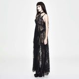 Mysterious Night Transparent Lace High Waist Sexy Lingerie Women Halter Long Dress