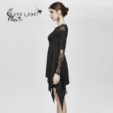 Party Horn Sleeves Off Shoulder Dark Fringe Stretchy Knitted Sexy Ladies Lace Dress