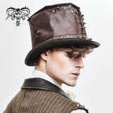 Steampunk Metallic Brown Unisex Spiked Leather Top Hat