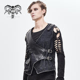 Band Asymmetric Punk Rock Men Black Waistcoats With Pockets