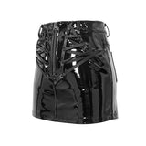 Summer Fetish Sexy Women Zipper Up Stretchy Glazed Leather Punk Skinny Short Straight Skirt