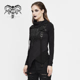 Punk Style Asymmetric Scarf Effect High Collar Cool Women Cotton T Shirt With Loops