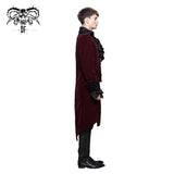 Winter Men Red Gothic Party Fake Two Pieces Velvet Long Coats