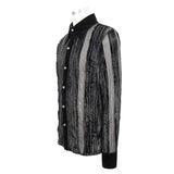 Sht063 Gothic Irregular Stripe Velvet Burnt Out Pleated Basic Style Shirts