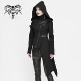 Asymmetrical Women Black Zipper Up Punk Hooded Jacket