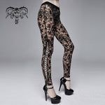 Gothic Brown Queen Patterned Printed Sexy Ladies See Through Leggings
