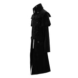 Hand Embroidered Cape Collar Black Velveteen Gothic Coat For Men