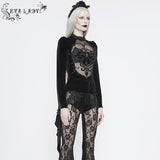 Ett022 Hollow Out Front Chest Big Embroidery Long Sleeves T Shirt