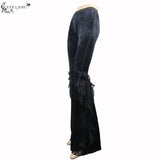 Sexy Women Dark Patterned Stretchy Embossed Velvet Flared Pants