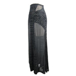 Stretchy Gothic Pattern Cross Shaped Mesh Splicing Sexy Ladies Velvet Long Half Skirt