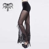 Sexy Women Stretch Mesh Lace Bottom Gothic Horn Leggings