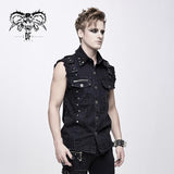 Summer Worn Out Metallic Bullet Clip Black Punk Rock Sleeveless Men Shirts