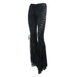 Women Pleated Palace Pattern Velveteen Lace Bell Bottomed Pants