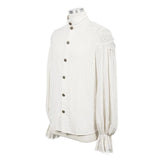 Steampunk Puff Sleeve High Collar Cotton And Linen Men White Shirts