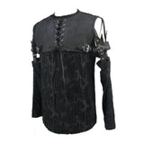 Daily Punk Leather Spliced Irregular Detachable Sleeve Lace Up Men T Shirt