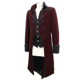 Winter Men Red Gothic Party Fake Two Pieces Velvet Long Coats