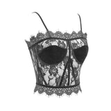 Summer Sexy Ladies Transparent Lace Velvet Short Black Suspender Vest