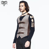 Designer Men Brown Striped Metal Clasp Steampunk Waistcoat With Loop