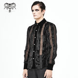 Sht063 Gothic Irregular Stripe Velvet Burnt Out Pleated Basic Style Shirts