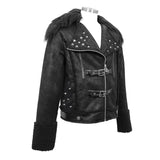 Decadent Punk Warm Spiked Fur Collar Men Wool Short Jacket With Loops