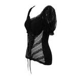 Sexy Women Summer Gothic Vertical Flower Lace Bubble Sleeves Modal T Shirt