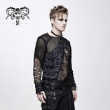 Decadent Unedged Classic Style Spliced Mesh Round Collar Long Sleeve Torn Men Shirts