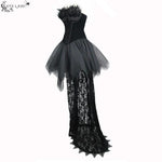 Gothic Wedding Strapless Feathered Sexy Short Velveteen Dress With Rose Lace Tail