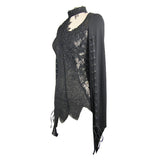 Autumn Asymmetric Woollen Broken Holes Lace Spliced Sexy Ladies Gothic Black Sweater