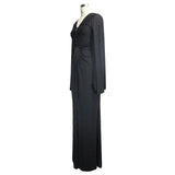 Chinese Frog Button Sexy Women Bat Sleeve Deep V Neck Evening Dress