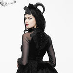 Rose Embossed Small Stand Collar Lace Sleeves Velvet Sexy Women T Shirt