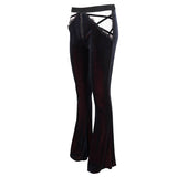 'Negative Nancy' Gothic Velvet Flared Pants With Lace