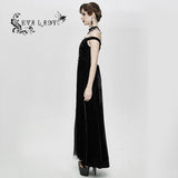 Gothic Party Queen Velvet Flat Shouders Lace Up Deep V Chest Slim Sexy Long Dress