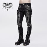 Designer Punk Contrast Color Hand Rubbed Leather Men Trousers With Loops