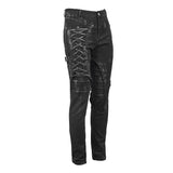 Devil Fashion Brand Punk Mecha Hand Painted Slim Black Men Trousers