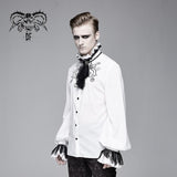 Punk Wedding Gothic Embroidered Long Sleeve Chiffon White Men Shirt With Necktie