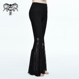 Gothic Women Cross Decoration Knit Lace Bell Bottoms Pants