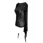 Gothic Snake Flocking Printed Horn Sleeve Sexy Ladies Mesh T Shirt