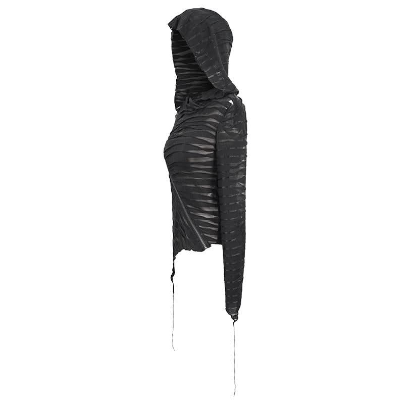 Tt147 Two Wear Basic Hooded T Shirt With Diagonal Zipper