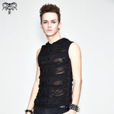 Daily Life Summer Punk Men Ripped Sleeveless Black Hooded Tops