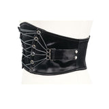 Gloss Imitation Leather Fan Shaped Lace Up Punk Women Corset