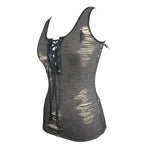 Everyday Summer Punk Sexy Women Black Apricot Broken Lines Low Chest Sleeveless Vest