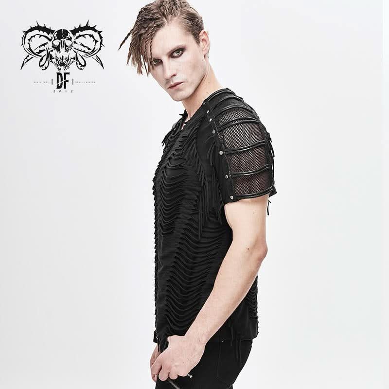 Punk Darkness Tattered Striped Summer Men Short Sleeved T Shirt