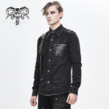 Spring Asymmetric Design Mesh Spliced Punk Rock Black Men Shirts With Straps And Pocket